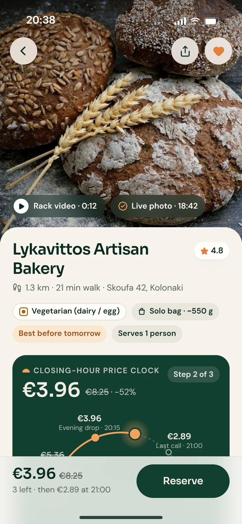 Drop details screen with the price clock